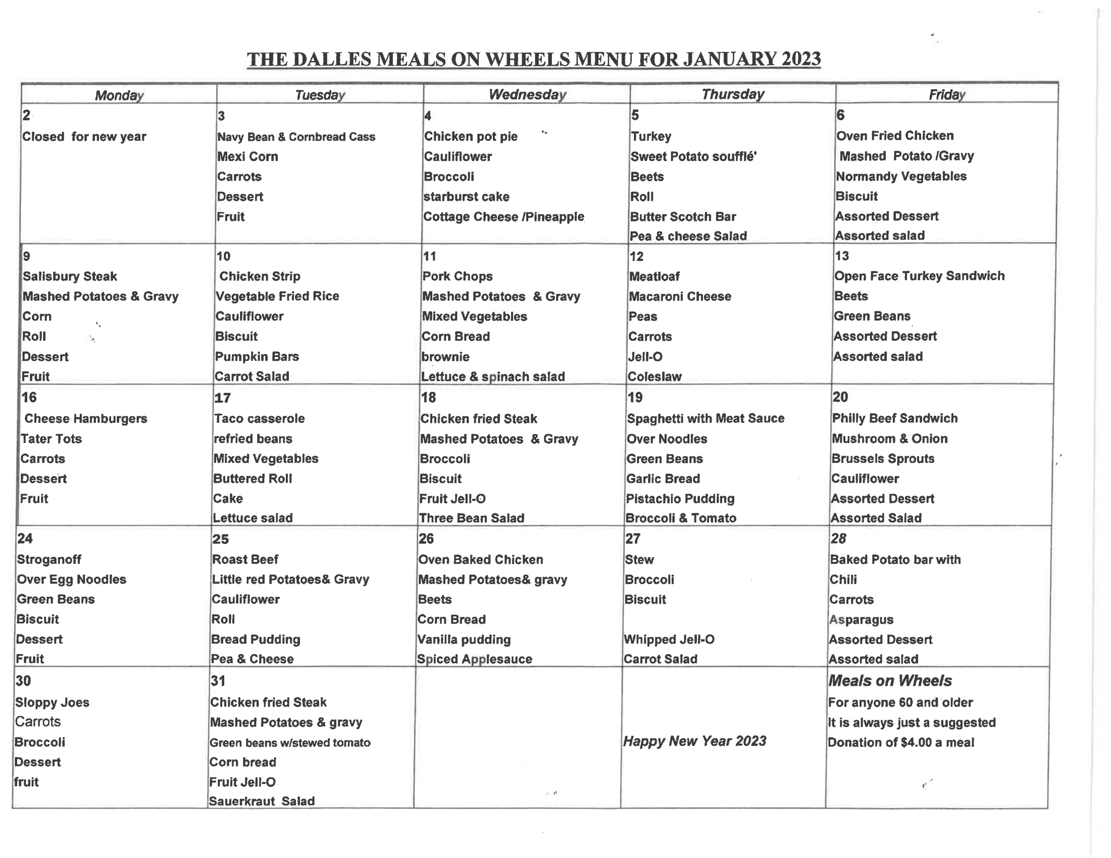 Meals on wheels mid columbia senior center